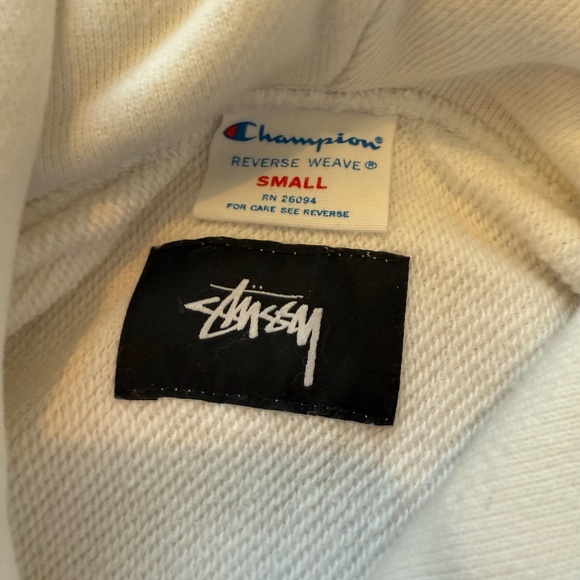 Stüssy x Champion Reverse Weave Hoodie – White – Women’s Small – Japan Exclusive - Picture 4 of 4